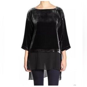 Eileen Fisher Bateau Neck Velvet Sheer Silk HI-LO Hem Tunic